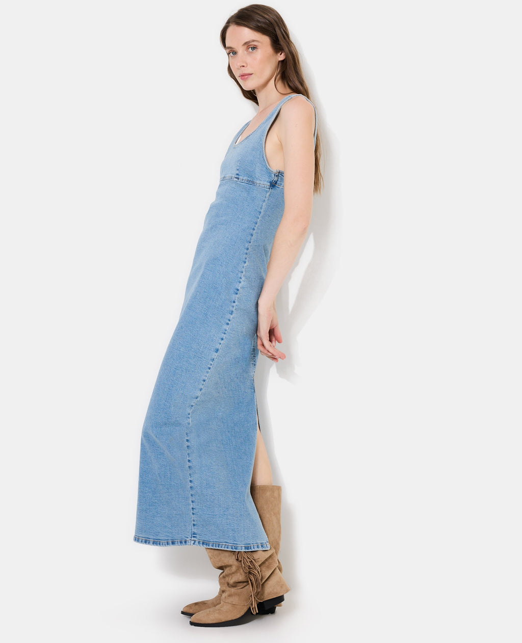 Robe longue et moulante en jean