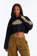 T-shirt court à manches longues Von Dutch à imprimé léopard Splash – Noir