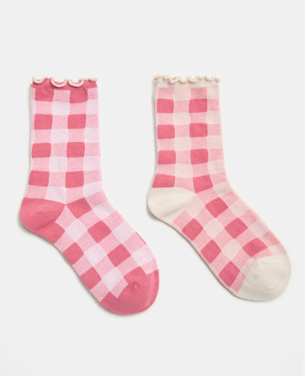 Lot de 2 paires de chaussettes à carreaux bords ondulés