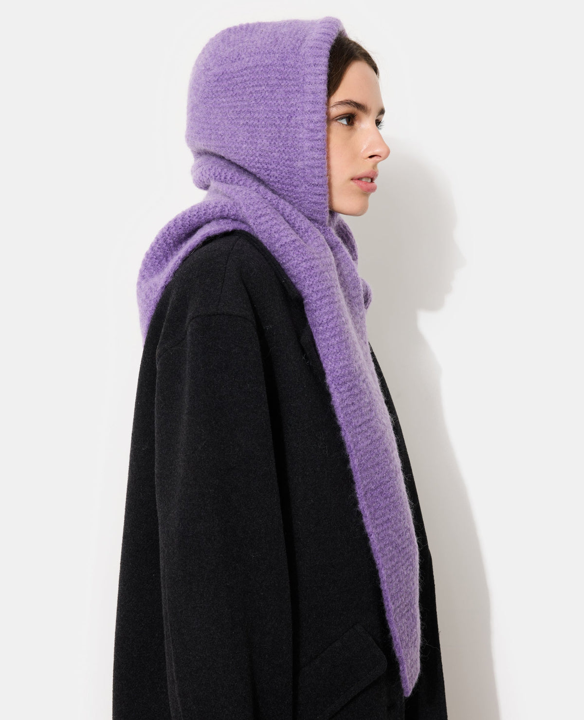 Cagoule avec écharpe contenant mohair et laine