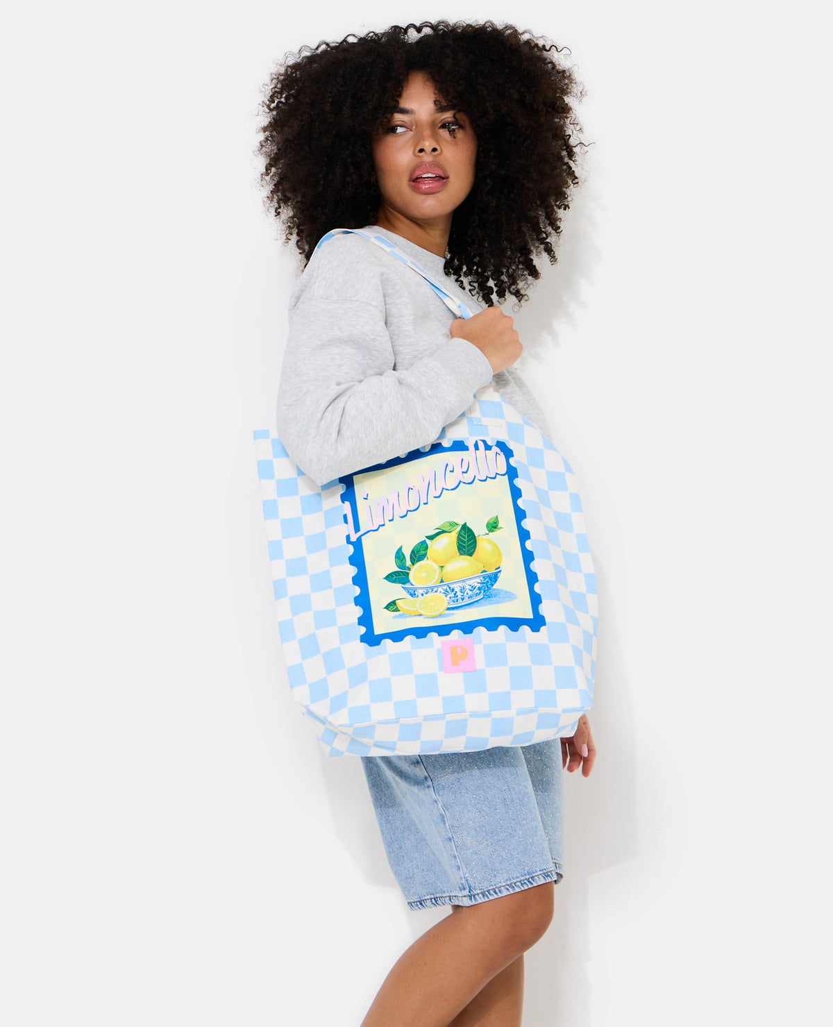 Tote bag en toile damiers avec citrons