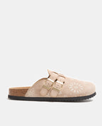 Mules sabots en suédine avec motifs esprit bandana