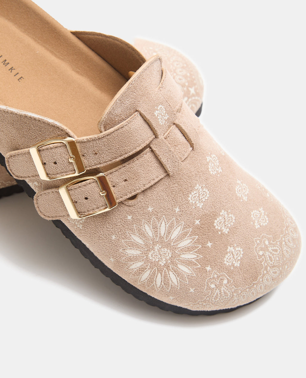 Mules sabots en suédine avec motifs esprit bandana