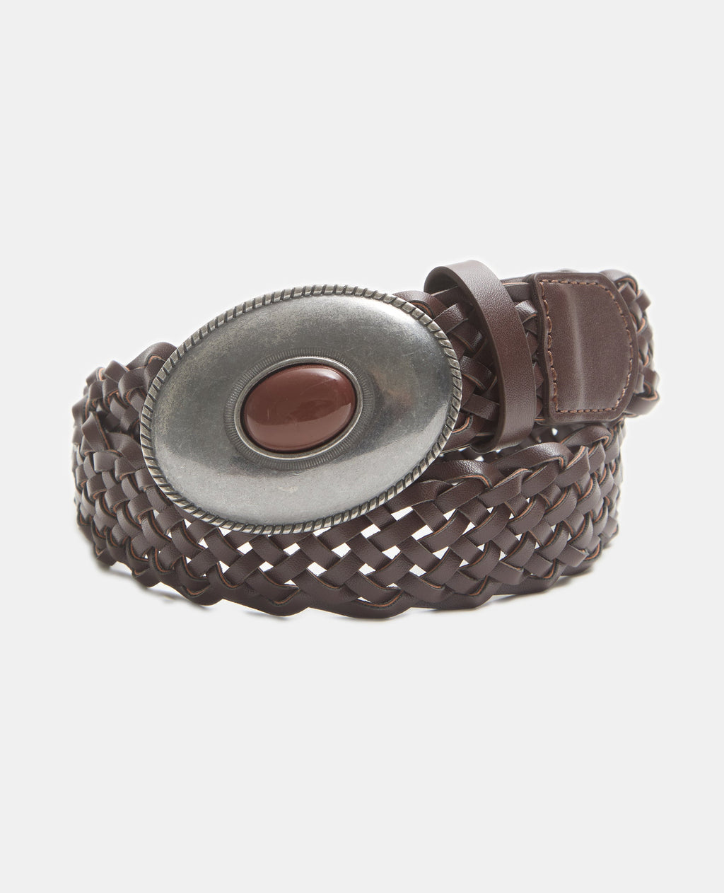 Ceinture tressée avec boucle métal et pierre