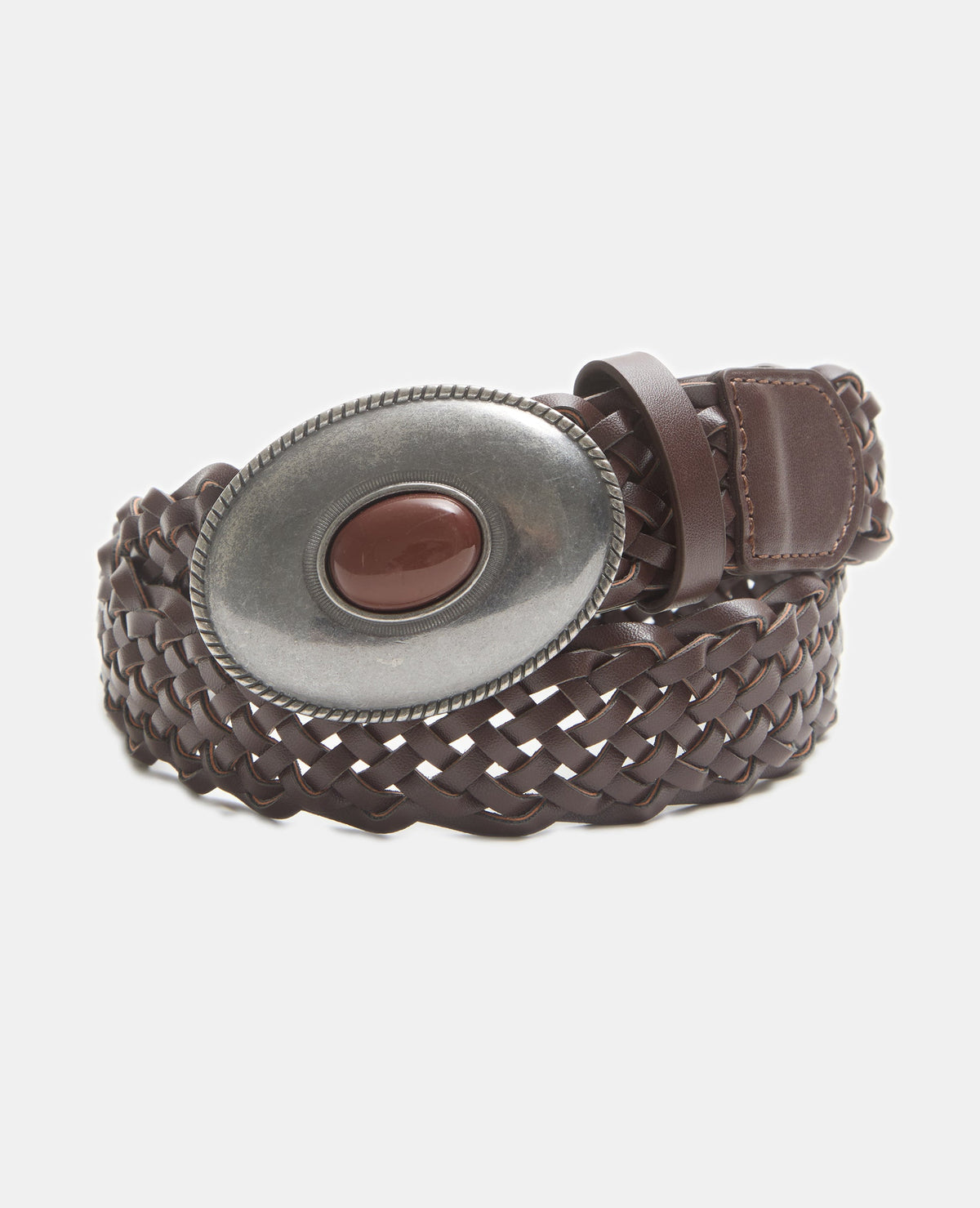 Ceinture tressée avec boucle métal et pierre