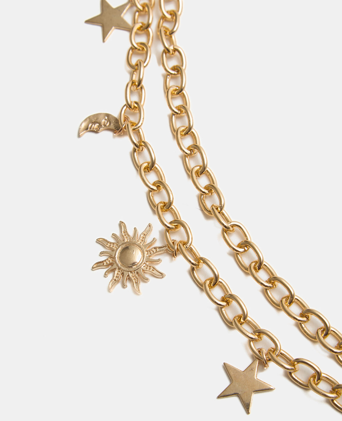 Ceinture chaîne double rangée avec lunes, étoiles et soleils