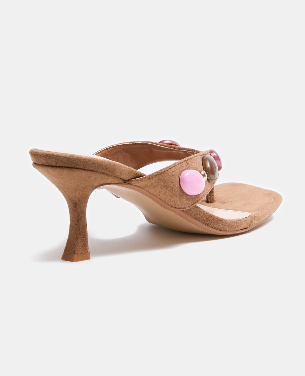 Paire de tongs à talon avec perles effet pierres