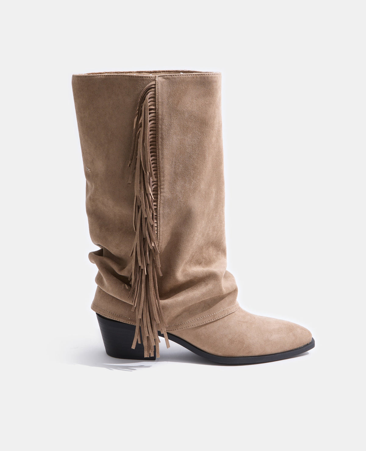 Bottes hautes en suédine avec revers et franges