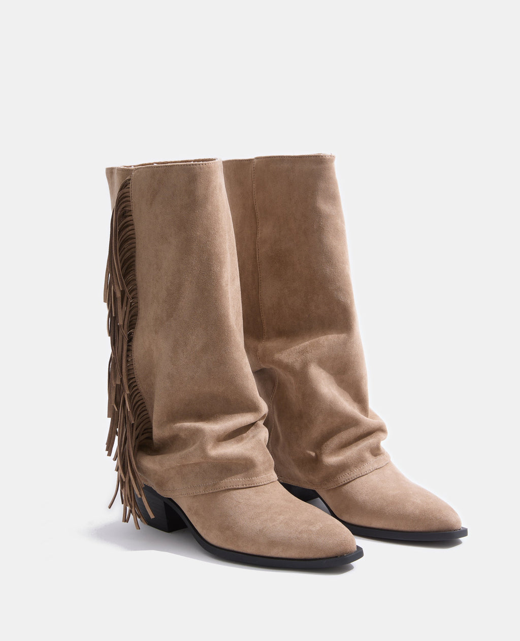 Bottes hautes en suédine avec revers et franges