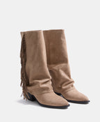 Bottes hautes en suédine avec revers et franges