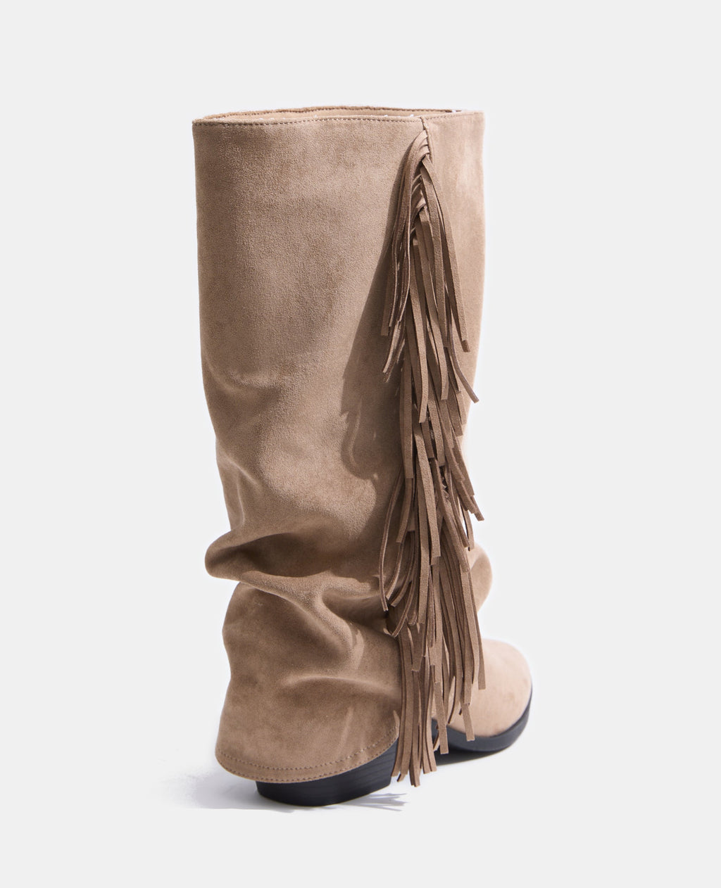 Bottes hautes en suédine avec revers et franges