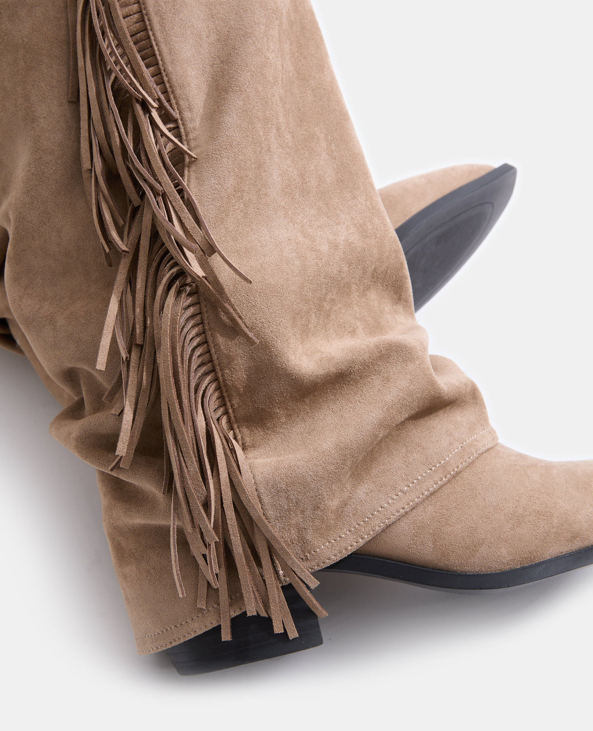 Bottes hautes en suédine avec revers et franges