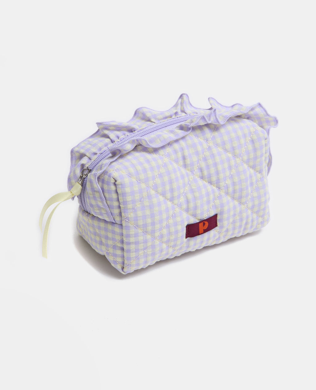 Trousse en tissu matelassé vichy avec volants