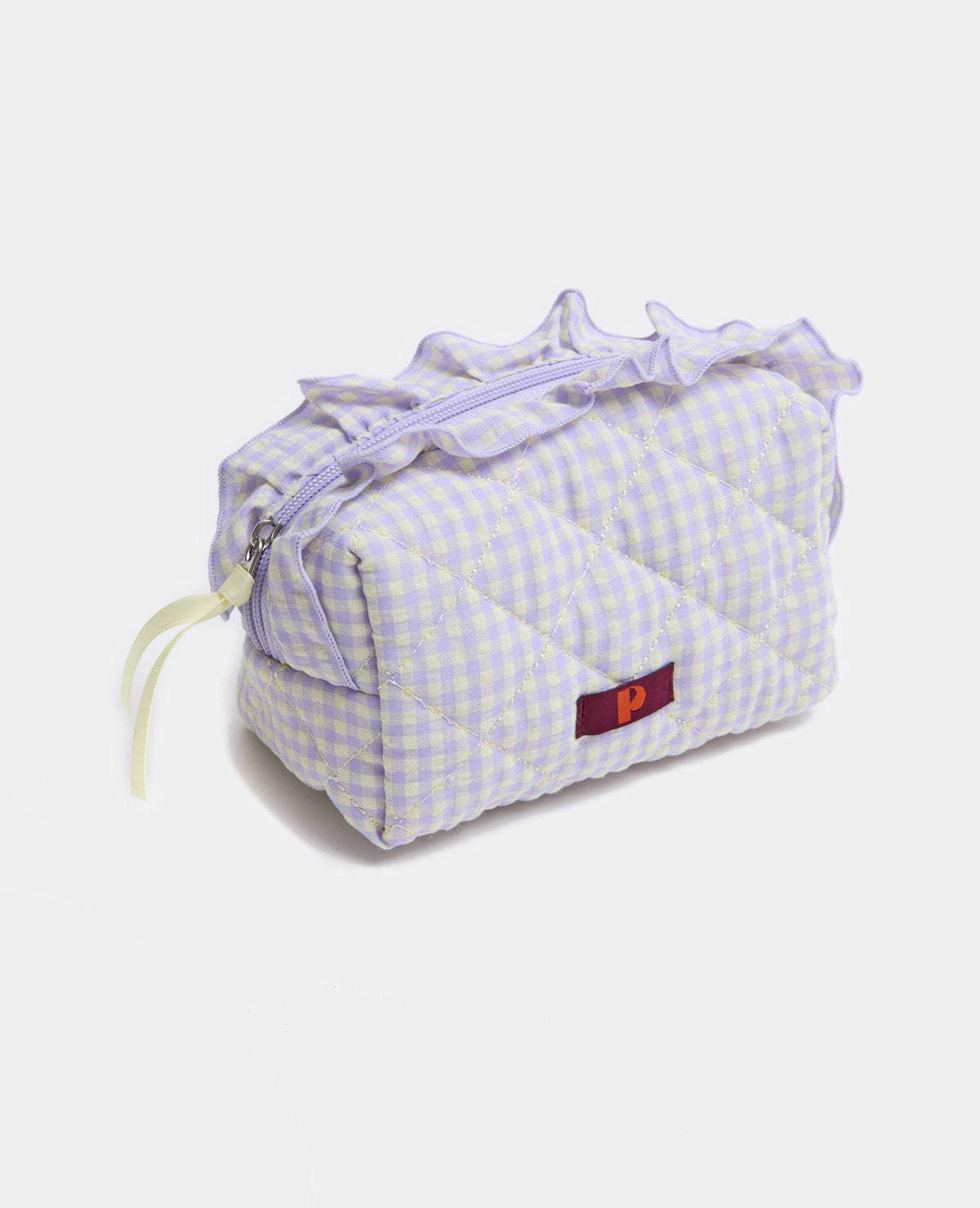 Trousse en tissu matelassé vichy avec volants