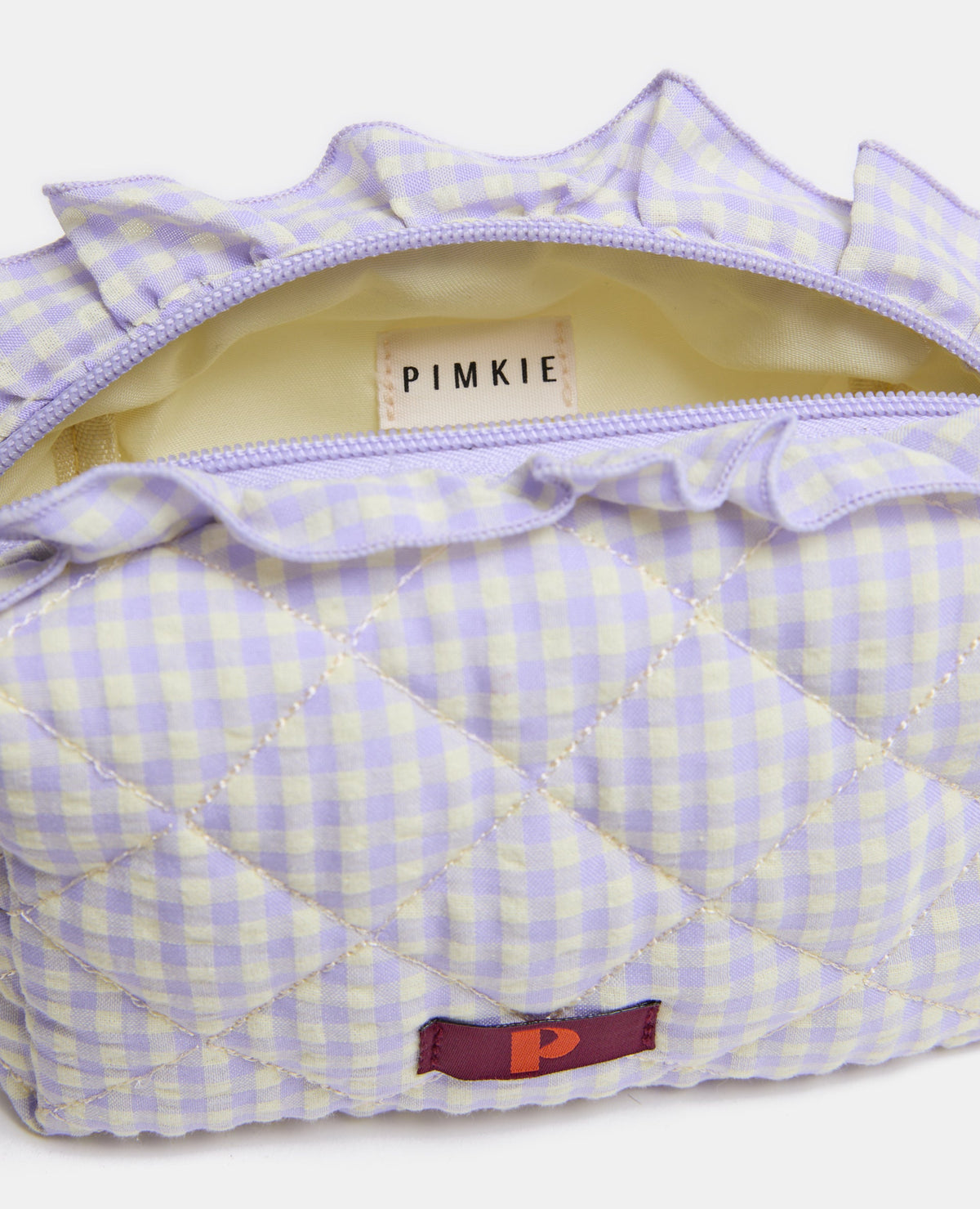 Trousse en tissu matelassé vichy avec volants