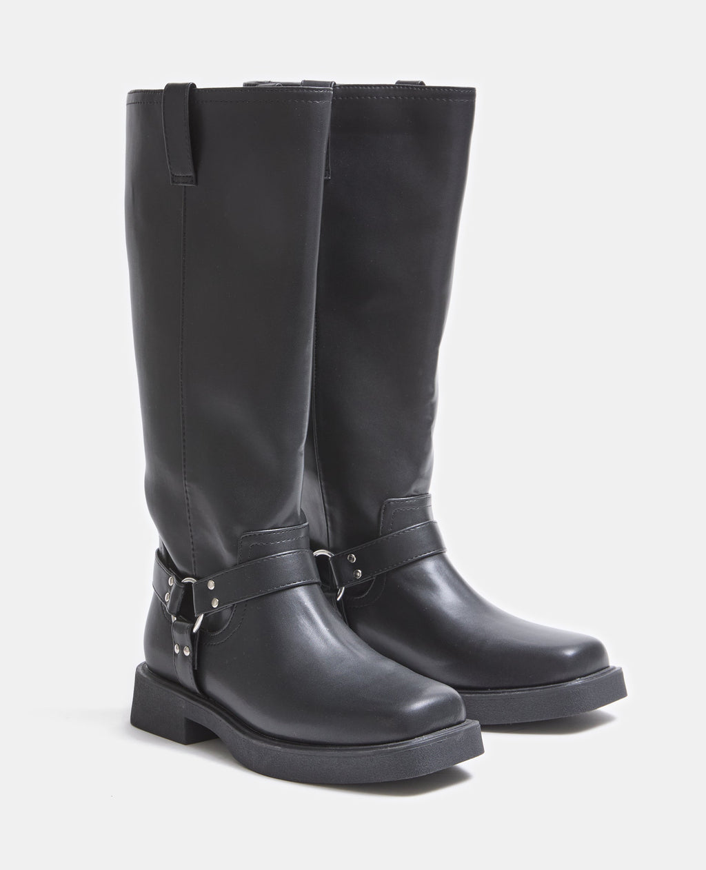 Bottes hautes style motard avec boucle et clous