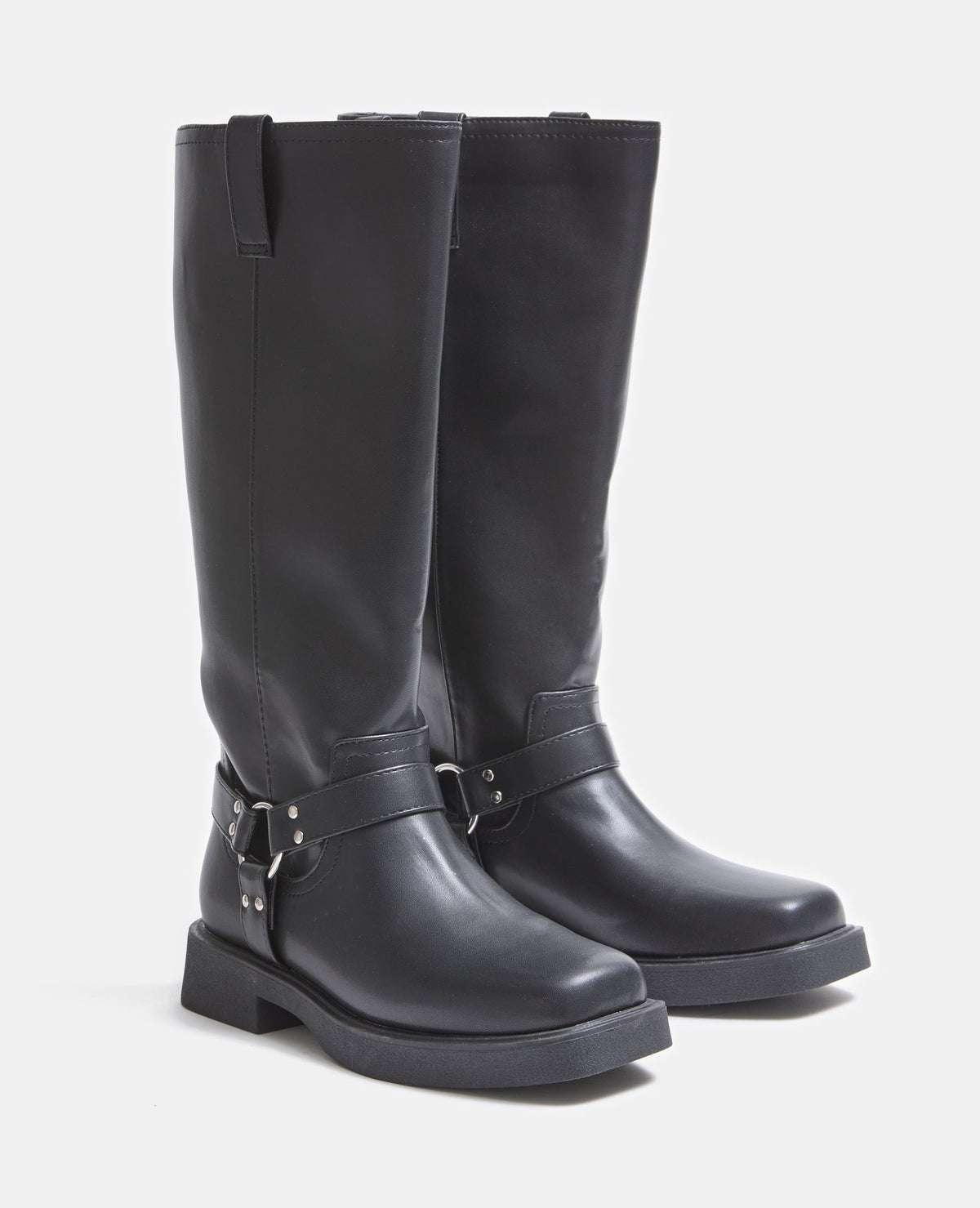 Bottes hautes style motard avec boucle et clous
