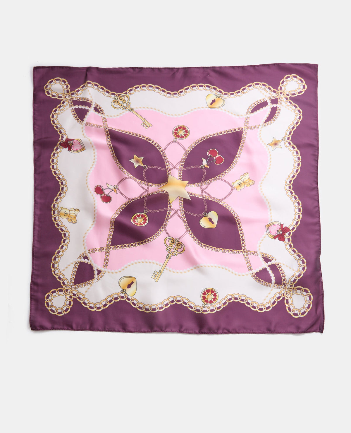 Foulard en satin motif chaînes et charms