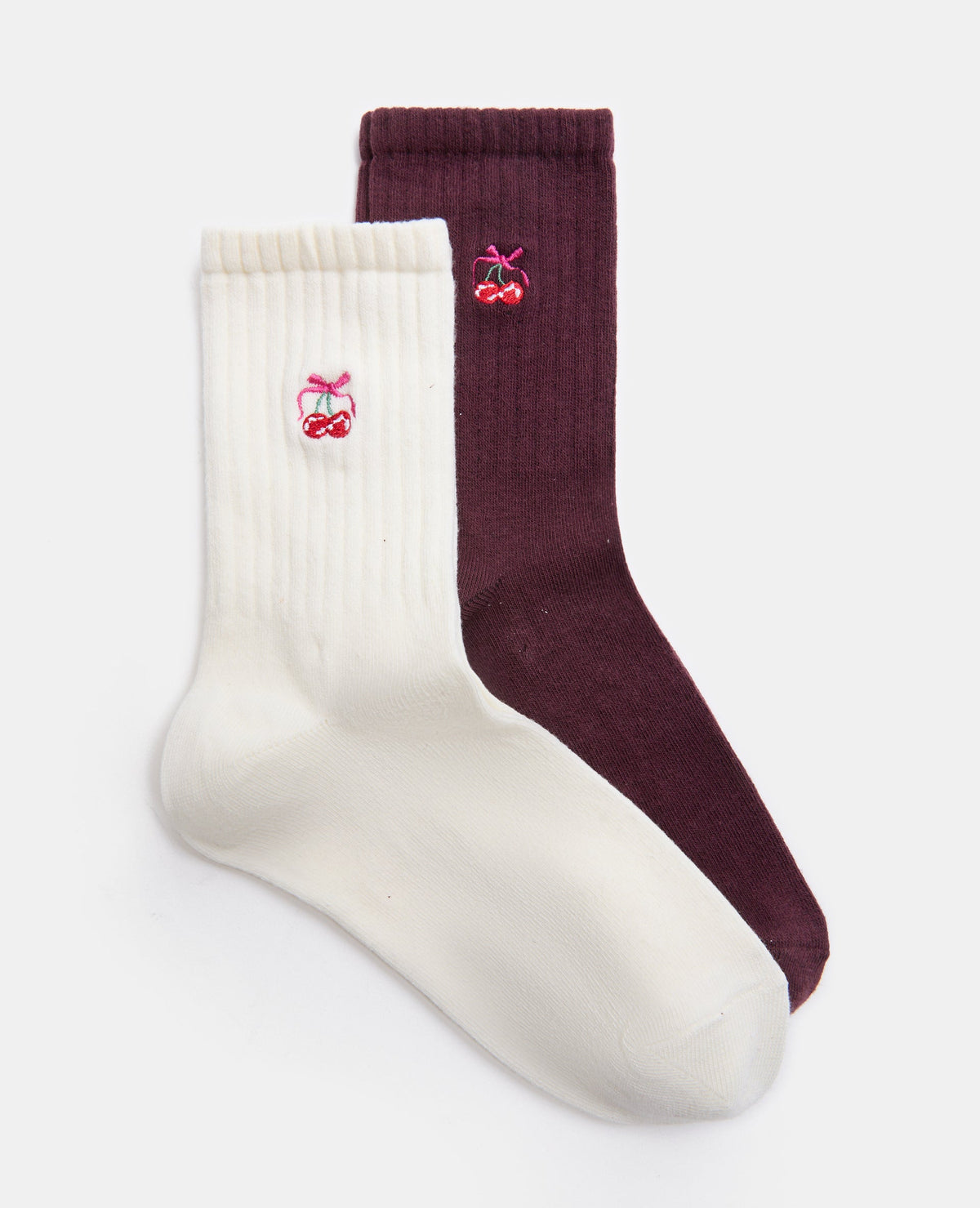 2 paires de chaussettes avec cerises brodées