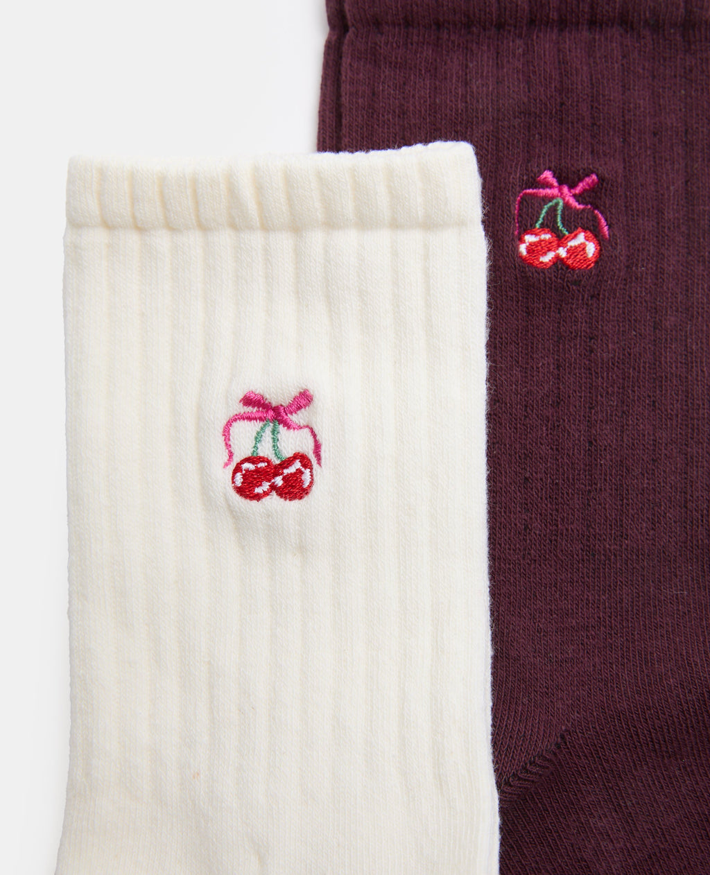 2 paires de chaussettes avec cerises brodées