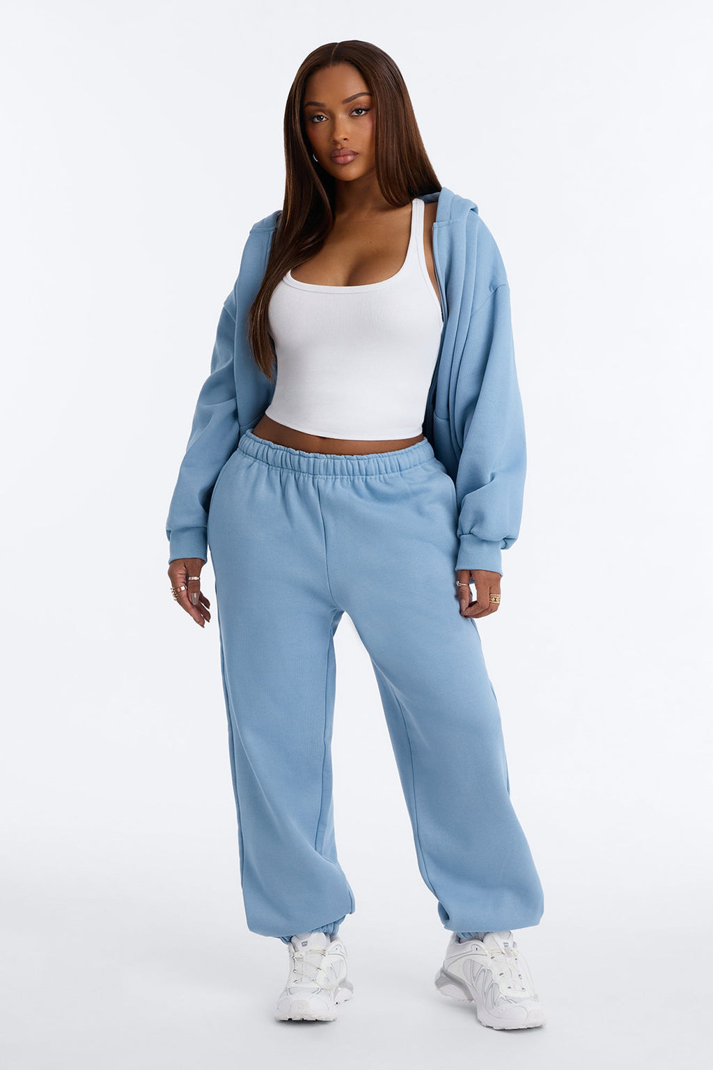 Sweat à capuche zippé en polaire Libby – Bleu ardoise