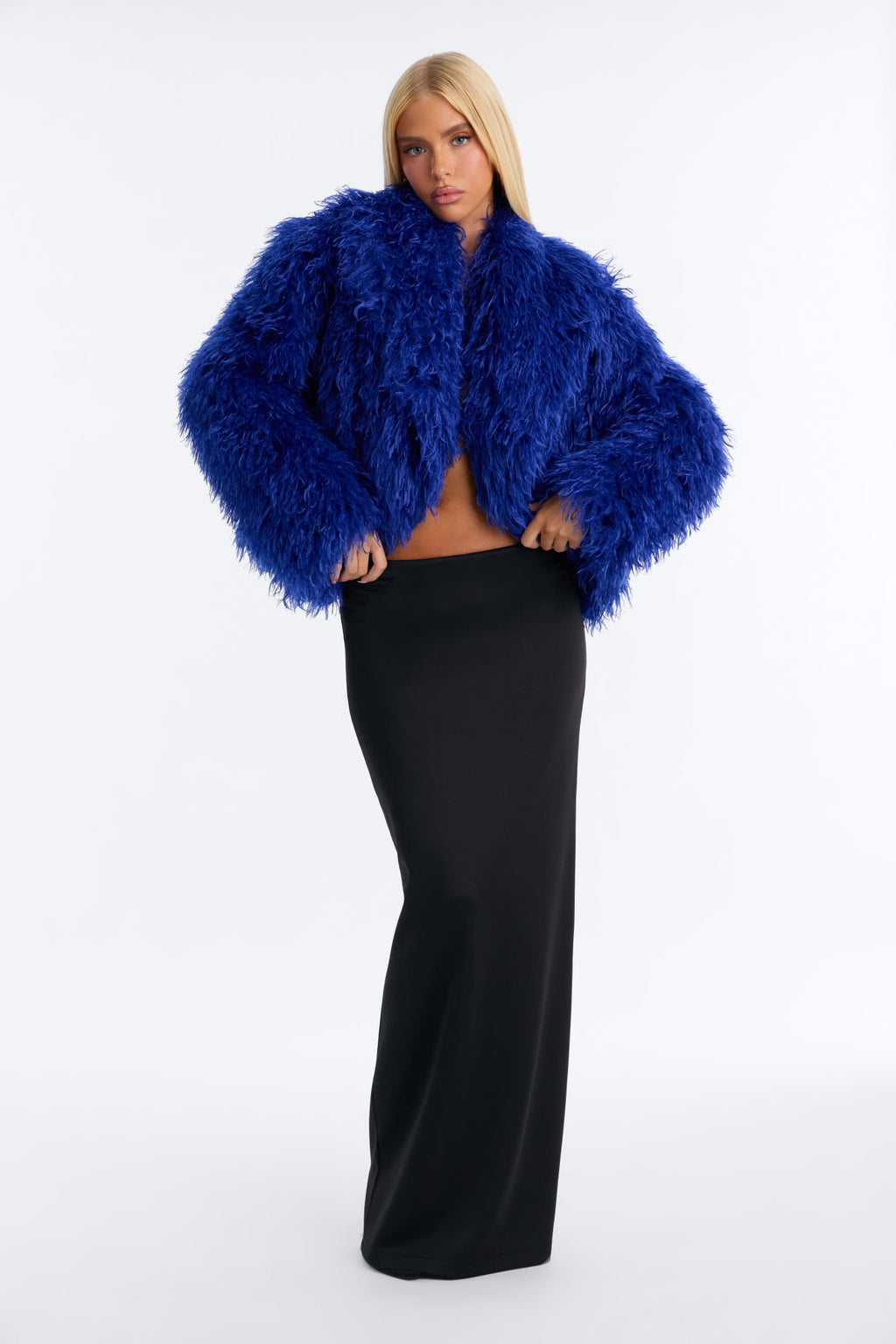 Manteau à manches longues Sierra Shag en fausse fourrure - Bleu