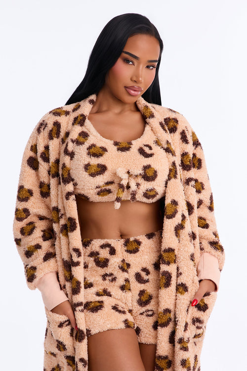 Ensemble robe et pyjama 3 pièces en peluche Cozy Obsessed - Marron/combo