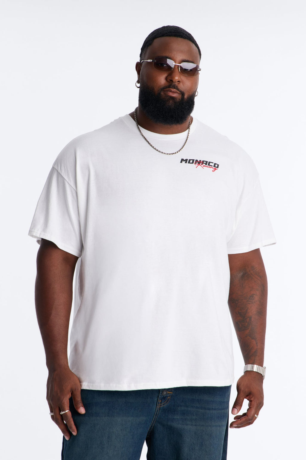 T-shirt amples à manches courtes Monaco Racing - Blanc