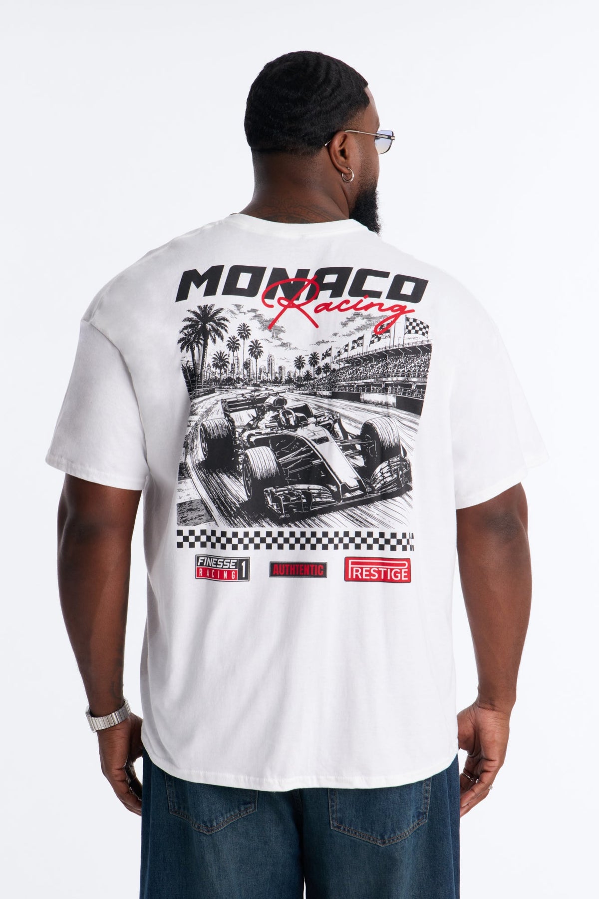 T-shirt amples à manches courtes Monaco Racing - Blanc