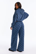 Ensemble pantalon en molleton lavé à pois Taylor - Marine