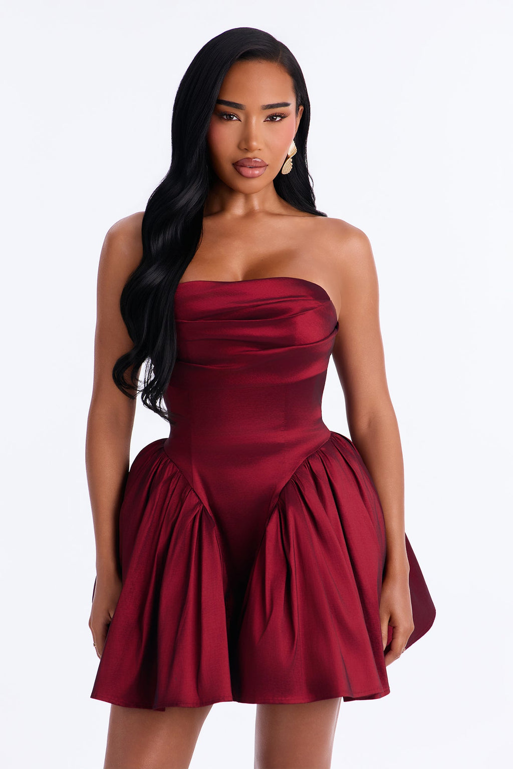 Mini-robe bustier en taffetas Alora - Lie de vin