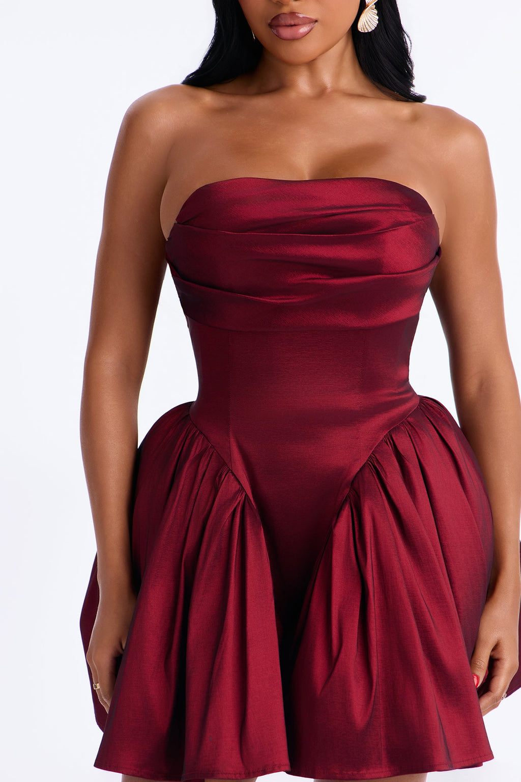 Mini-robe bustier en taffetas Alora - Lie de vin