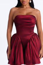 Mini-robe bustier en taffetas Alora - Lie de vin