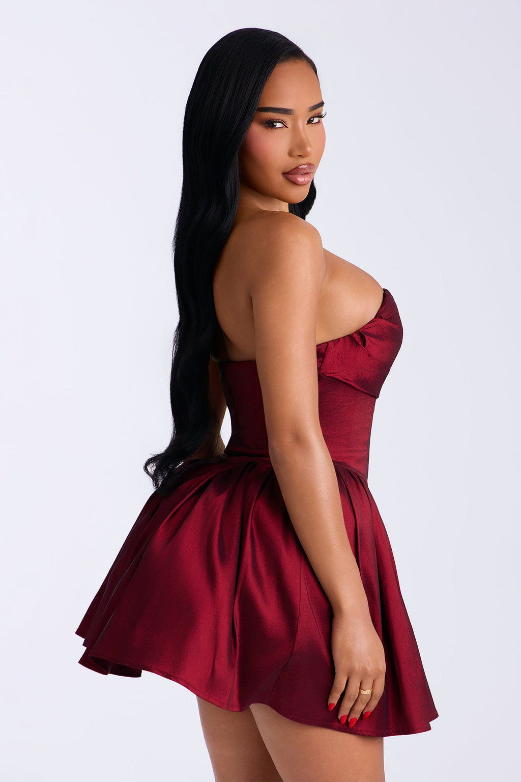 Mini-robe bustier en taffetas Alora - Lie de vin