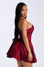 Mini-robe bustier en taffetas Alora - Lie de vin