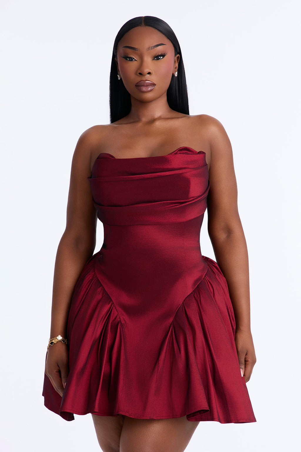 Mini-robe bustier en taffetas Alora - Lie de vin