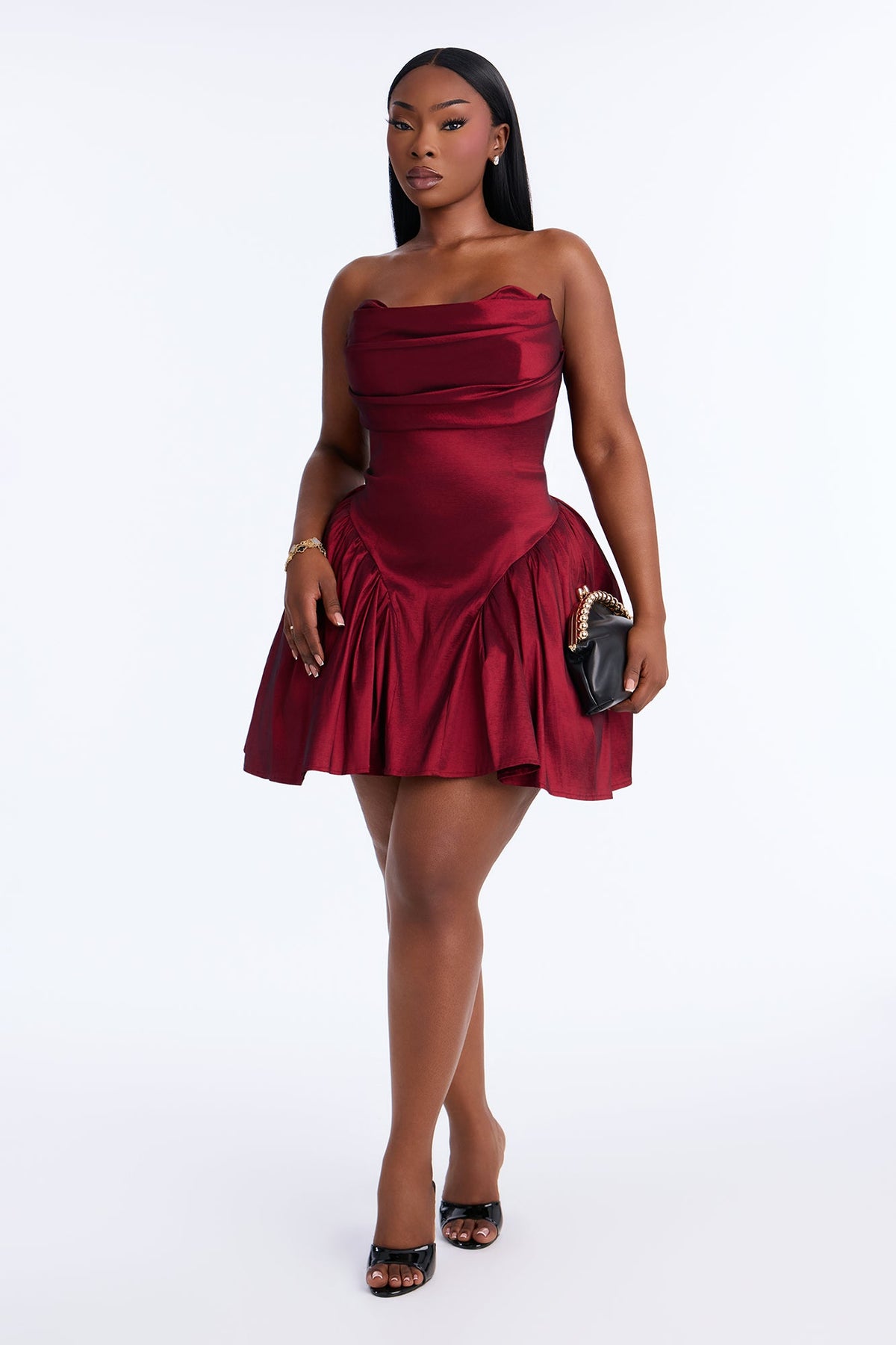 Mini-robe bustier en taffetas Alora - Lie de vin