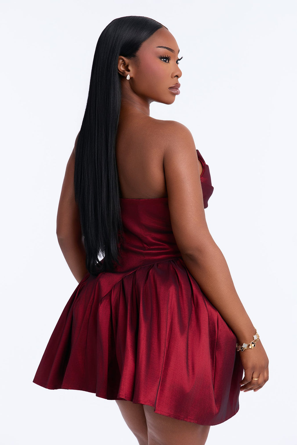 Mini-robe bustier en taffetas Alora - Lie de vin