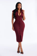 Robe midi chemise en daim boutonnée Imani - Lie de vin