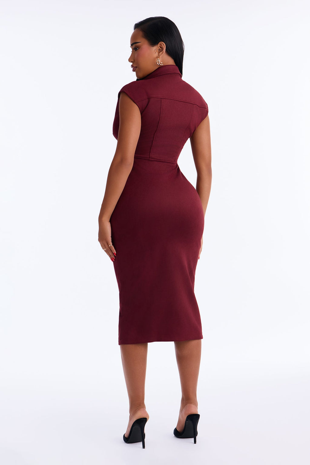 Robe midi chemise en daim boutonnée Imani - Lie de vin
