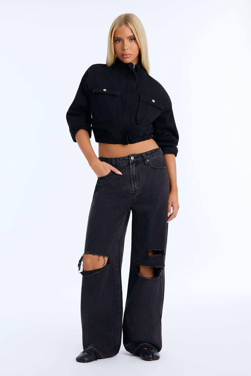 Jean ample taille haute déchiré SoCal - Délavé noir