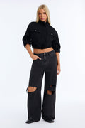 Jean ample taille haute déchiré SoCal - Délavé noir