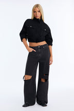 Jean ample taille haute déchiré SoCal - Délavé noir