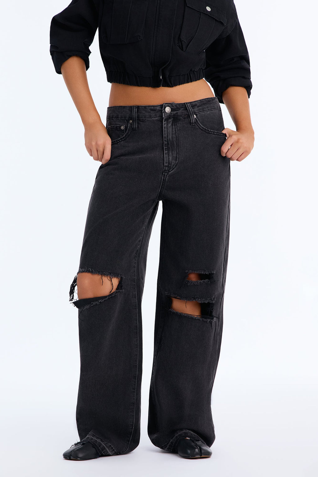 Jean ample taille haute déchiré SoCal - Délavé noir