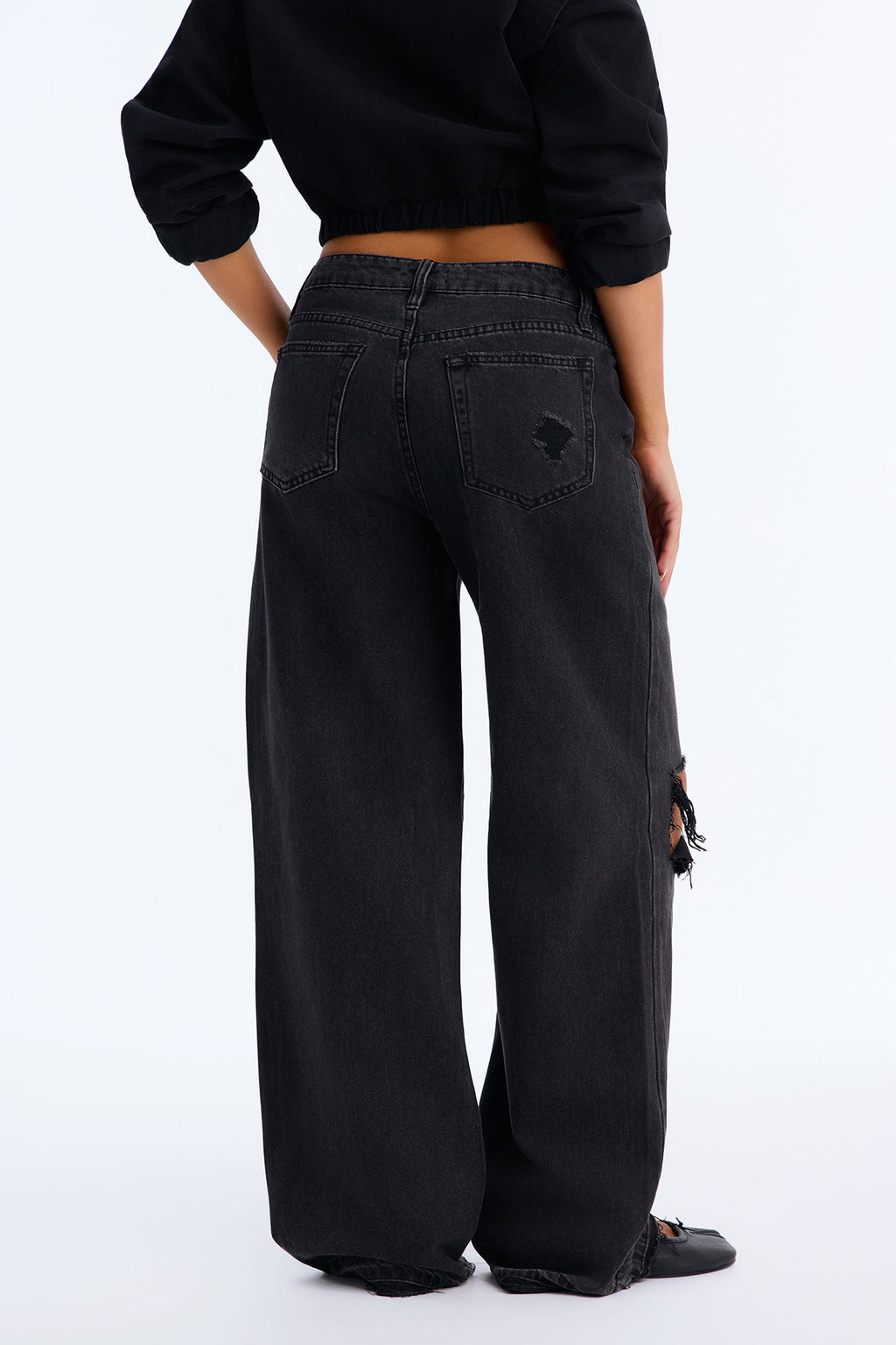 Jean ample taille haute déchiré SoCal - Délavé noir