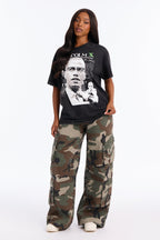 T-shirt délavé discours de Malcolm X - Noir