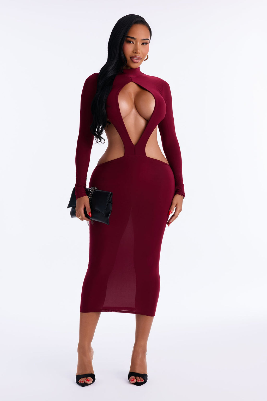 Robe midi moulante dos nu - Bordeaux