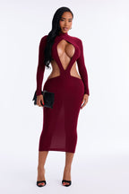 Robe midi moulante dos nu - Bordeaux