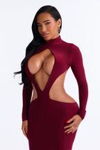 Robe midi moulante dos nu - Bordeaux