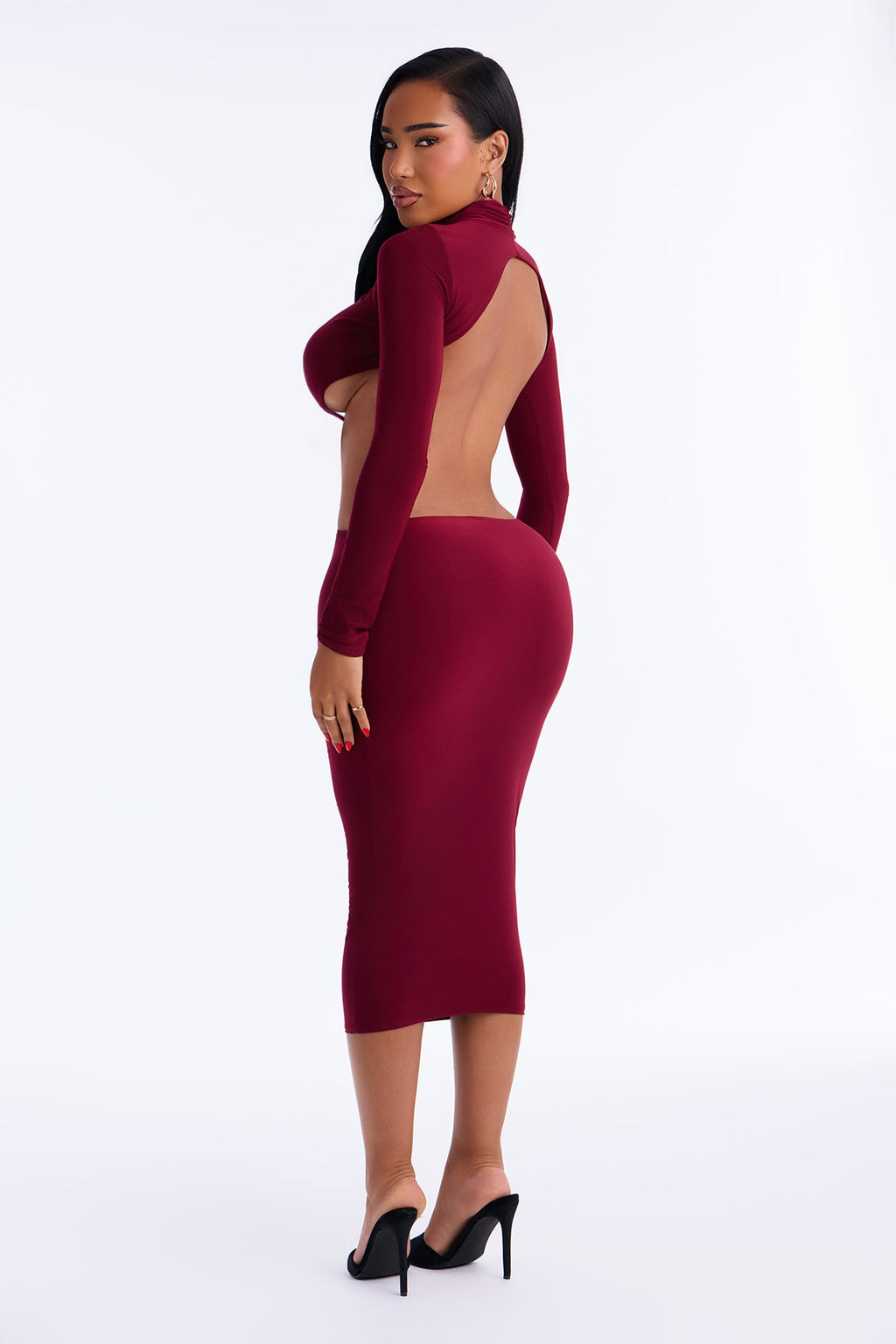 Robe midi moulante dos nu - Bordeaux